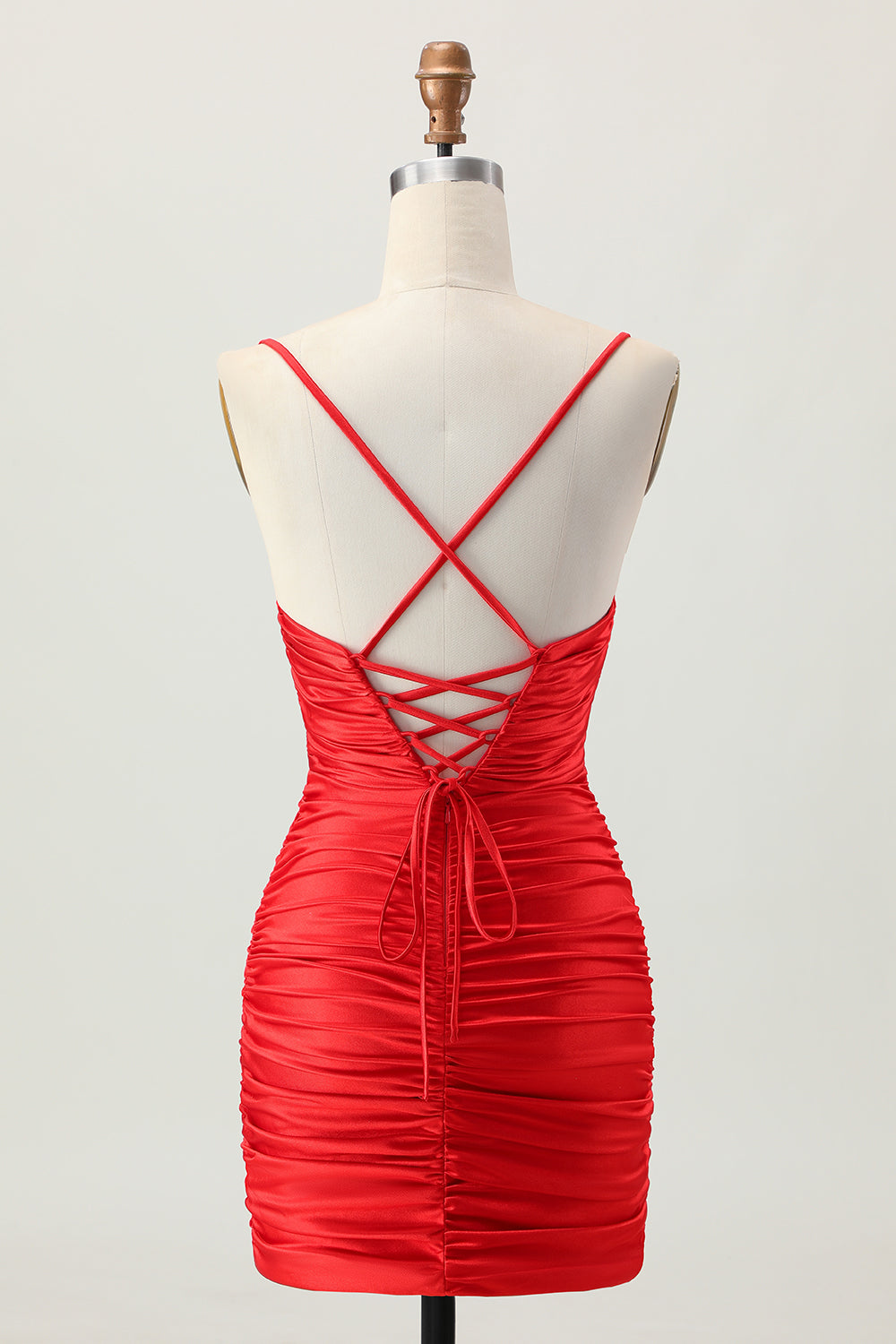 Dark Khaki Ruched Cut-Out Tight Mini Cocktail Dress with Lace Up Back