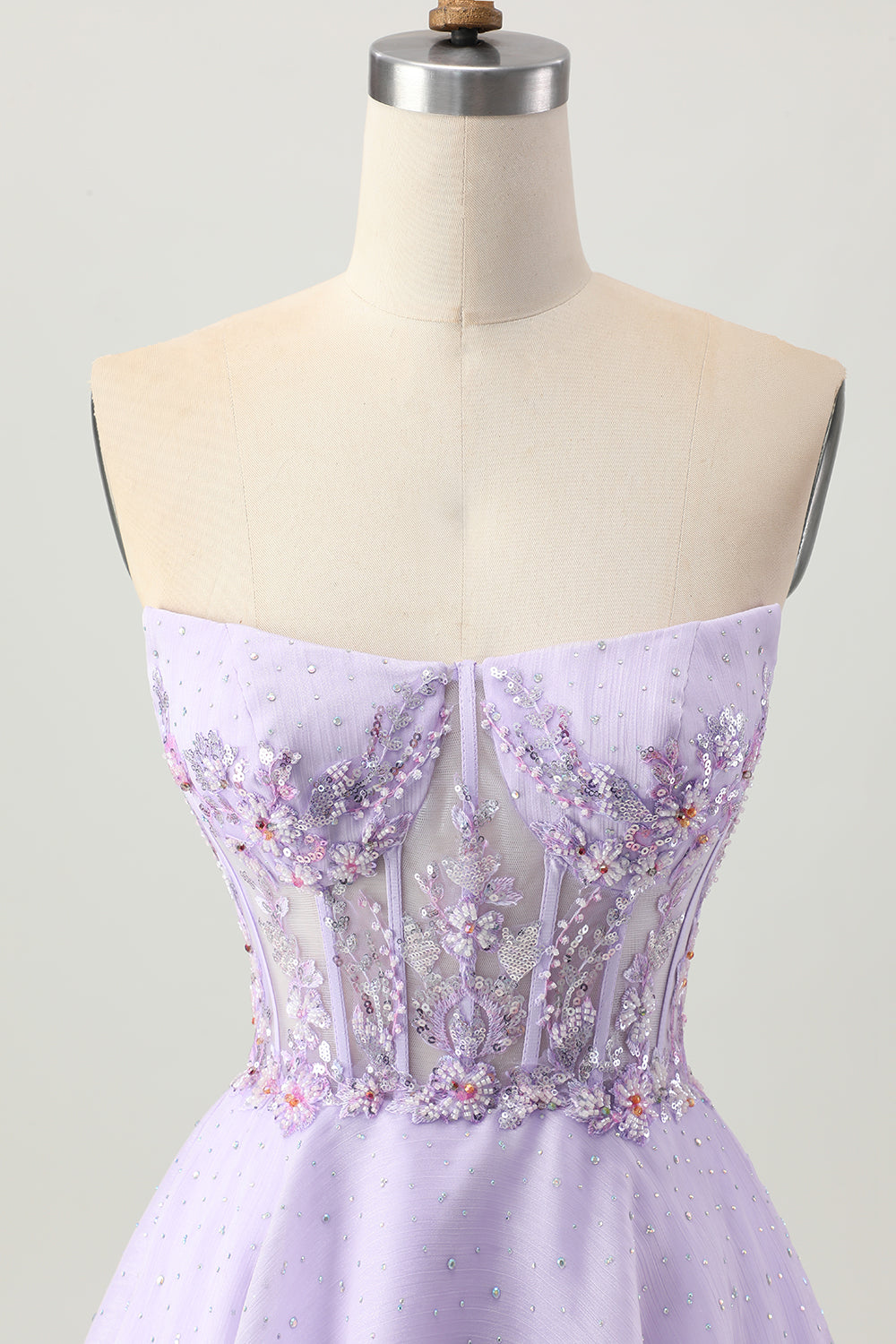 Sparkly A Line Strapless Sequins Lace Up Back Mini Lilac Cocktail Dress with Beading