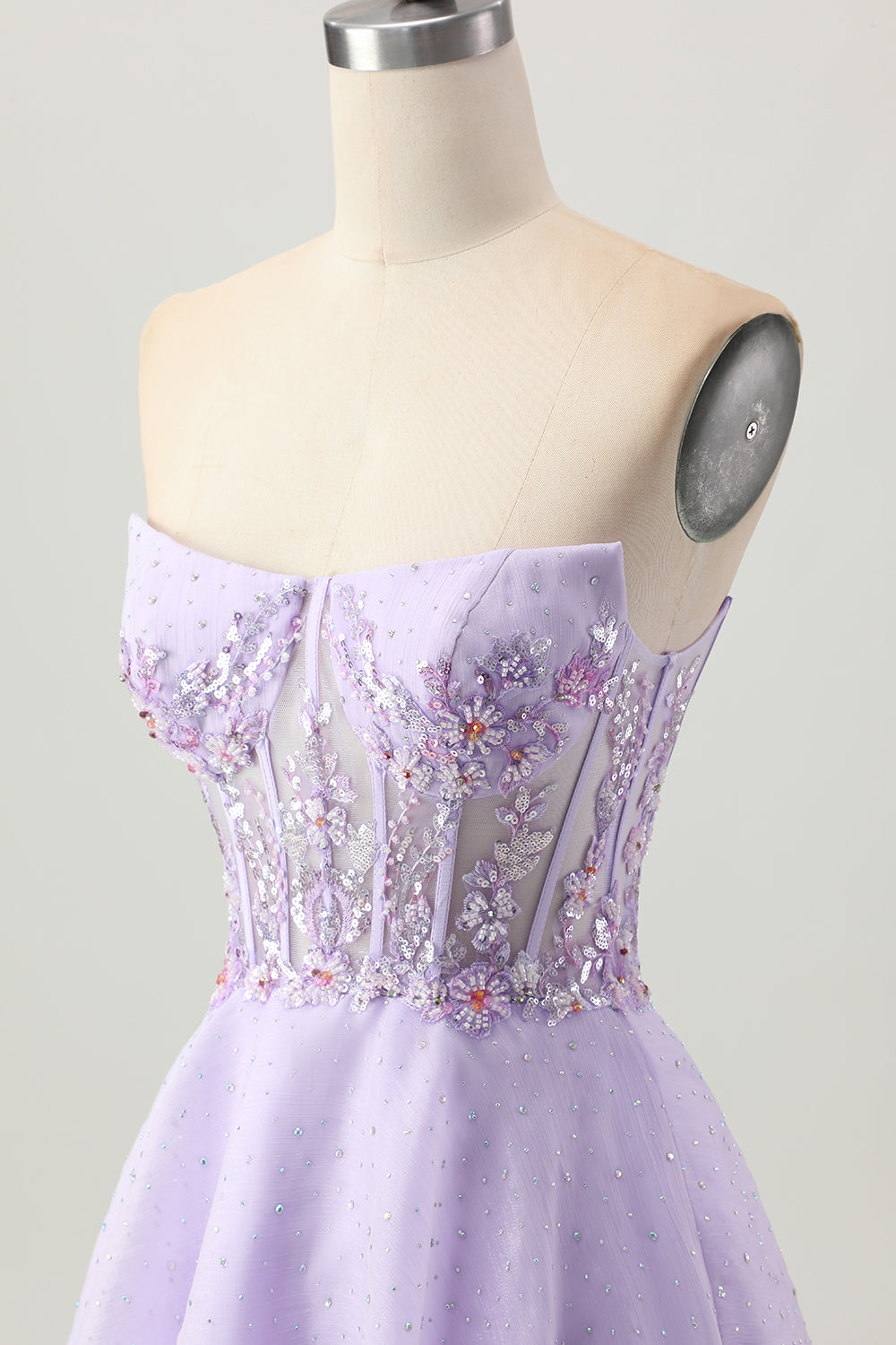 Sparkly A Line Strapless Sequins Lace Up Back Mini Lilac Cocktail Dress with Beading