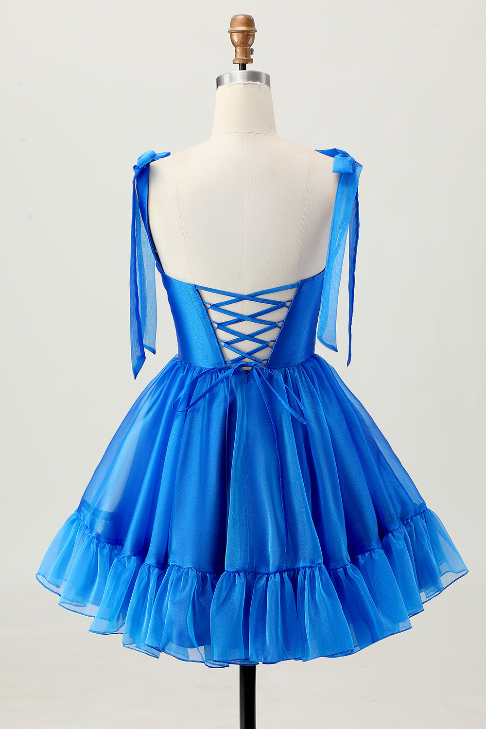 A Line Royal Blue Spaghetti Straps Ruffled Cocktail Dress