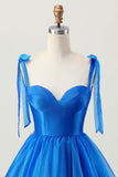 A Line Royal Blue Spaghetti Straps Ruffled Cocktail Dress