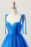 A Line Royal Blue Spaghetti Straps Ruffled Cocktail Dress