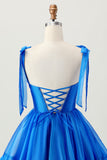A Line Royal Blue Spaghetti Straps Ruffled Cocktail Dress