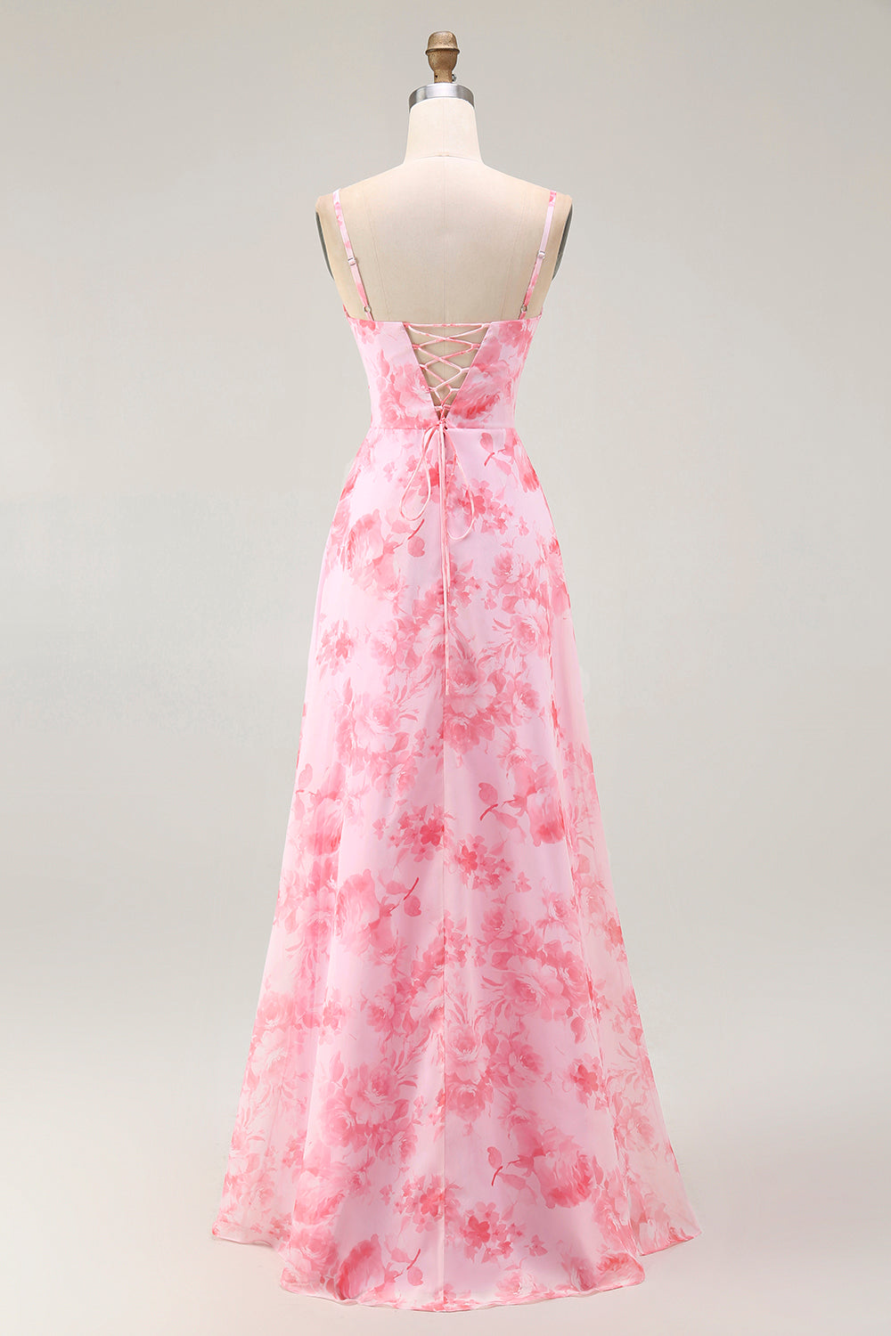 Pink Floral Cowl Neck A Line Maxi Dress with Slit