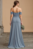 Twilight Long A Line Off the Shoulder Bridesmaid Dress with Slit