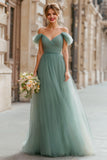 Eucalyptus Maxi A Line Off the Shoulder Bridesmaid Dress