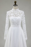 Ivory A-Line High Neck Satin Wedding Dress with Lace