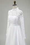 Ivory A-Line High Neck Satin Wedding Dress with Lace