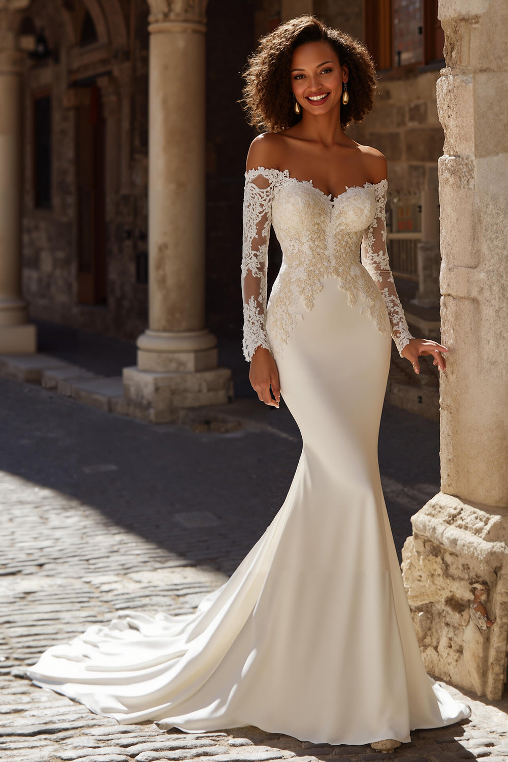 Mermaid Ivory Sweetheart Neck Appliqued Sweep Train Wedding Dress