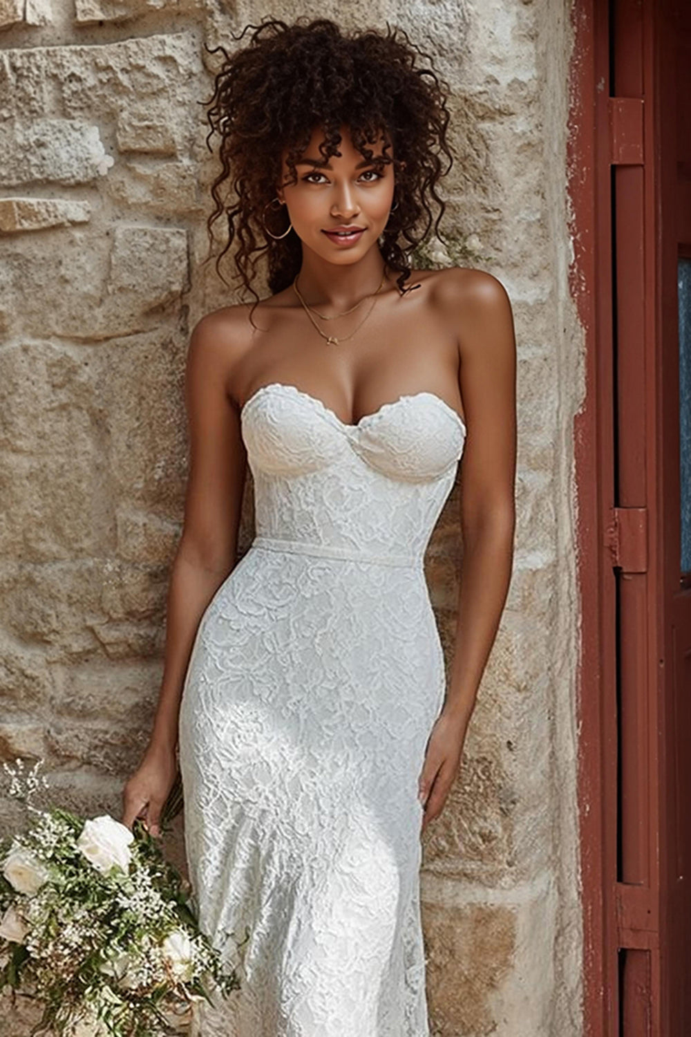 Strapless Lace Ivory Mermaid Wedding Dress