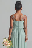 Matcha Spaghetti Straps Chiffon A-Line Long Junior Bridesmaid Dress