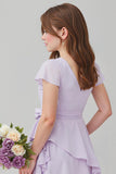 Purple Chiffon V-Neck A-Line Short Junior Bridesmaid Dress with Ruffles
