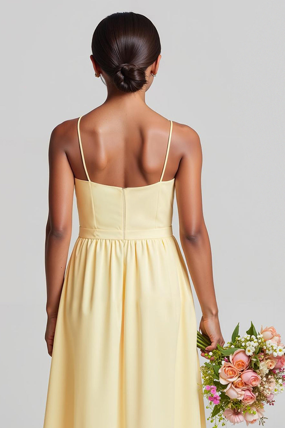 Daffodil A Line Chiffon Spaghetti Straps Long Junior Bridesmaid Dress