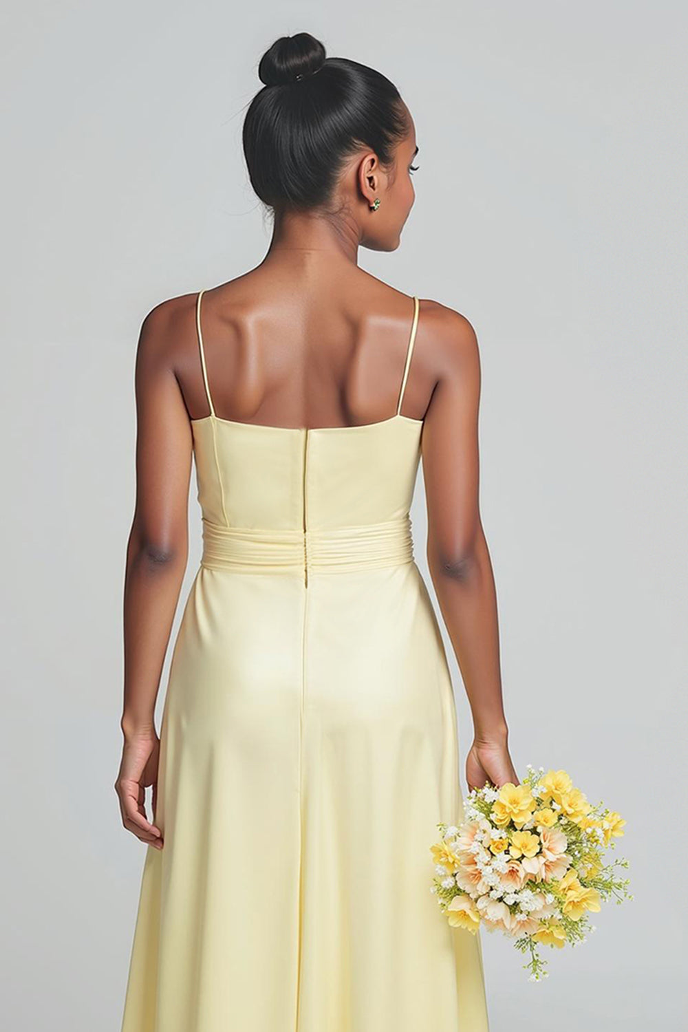 Daffodil Satin Spaghetti Straps Long Junior Bridesmaid Dress
