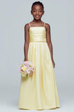 Daffodil A Line Satin Ruched Long Junior Bridesmaid Dress
