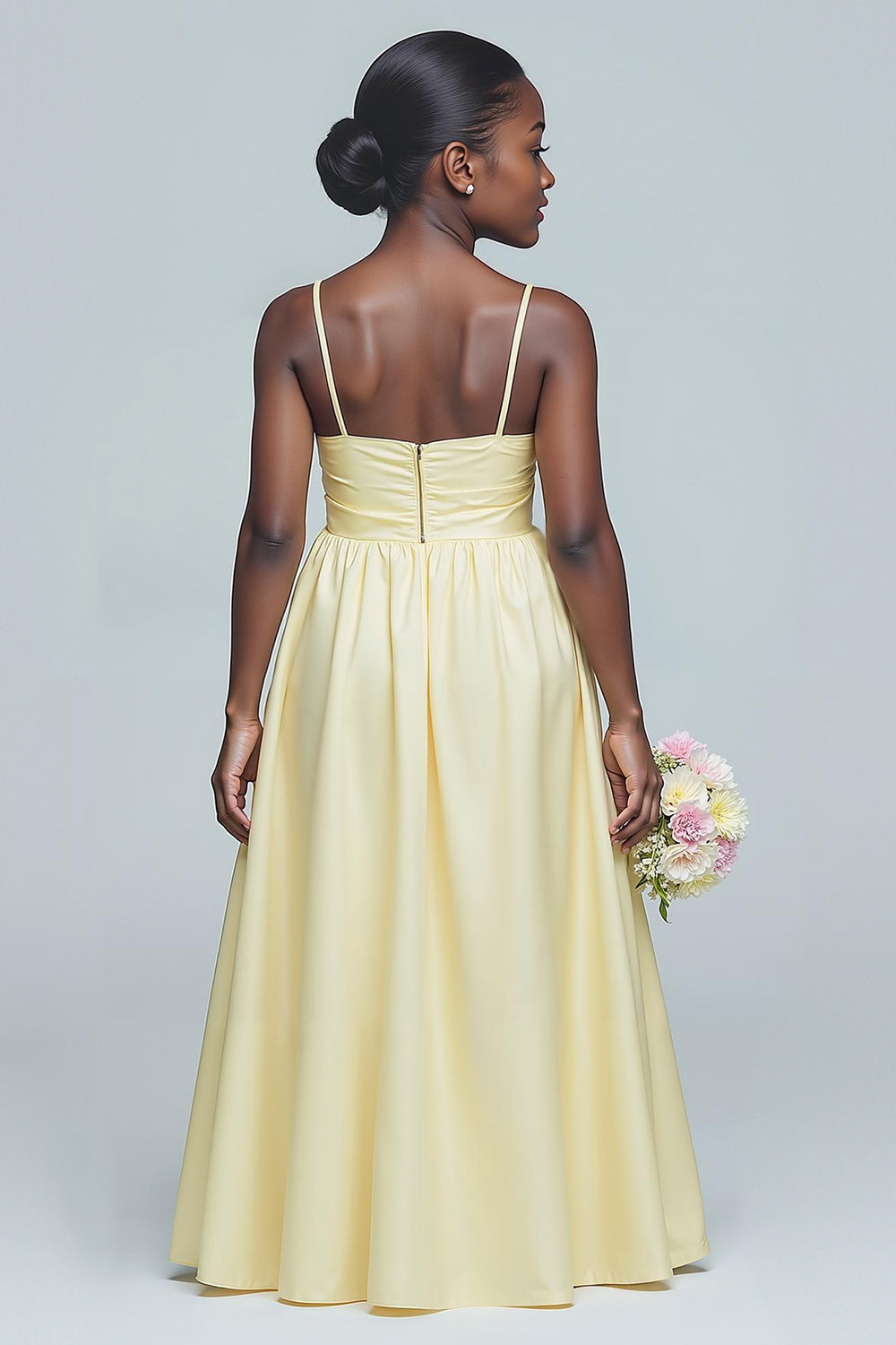Daffodil A Line Satin Ruched Long Junior Bridesmaid Dress