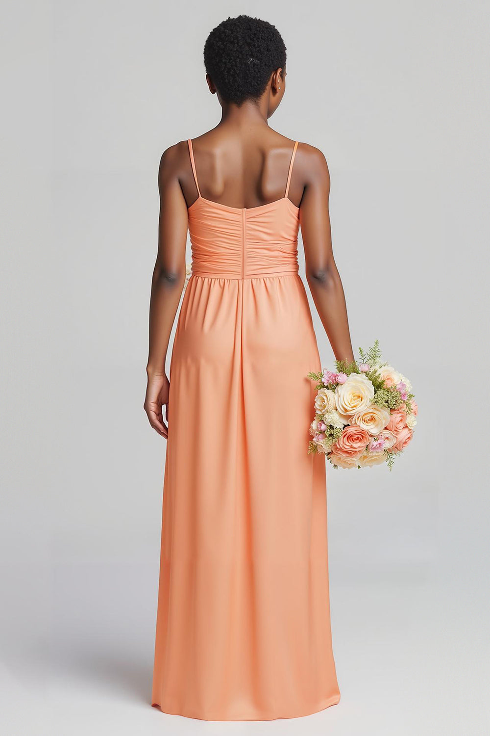 Sunset Satin Spaghetti Straps Backless Long Junior Bridesmaid Dress