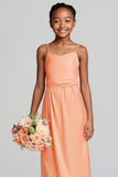 Sunset Satin Spaghetti Straps Backless Long Junior Bridesmaid Dress