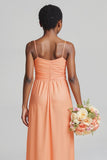Sunset Satin Spaghetti Straps Backless Long Junior Bridesmaid Dress