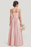 Simple Blush A Line Satin Spaghetti Straps Long Junior Bridesmaid Dress