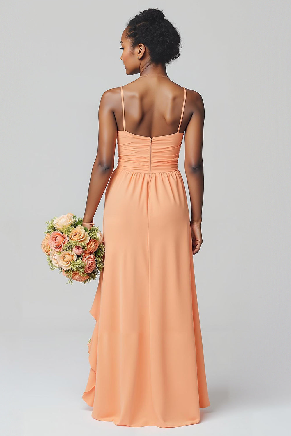 Sunset Sheath Chiffon Ruched Long Junior Bridesmaid Dress with Ruffles