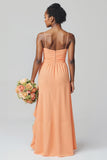 Sunset Sheath Chiffon Ruched Long Junior Bridesmaid Dress with Ruffles