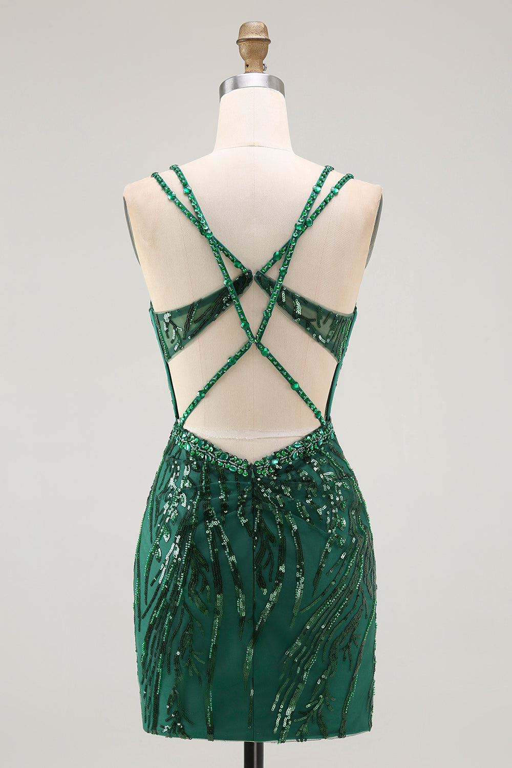 Sparkly Dark Green Bodycon Backless Short Corset Prom Dress with Sequins