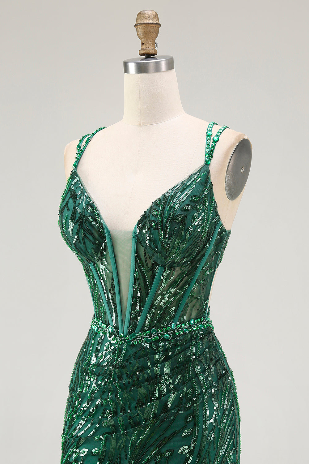 Sparkly Dark Green Bodycon Backless Short Corset Prom Dress with Sequins
