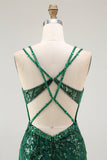 Sparkly Dark Green Bodycon Backless Short Corset Prom Dress with Sequins