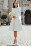 Ivory A-Line Satin Midi Engagement Dress