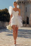 One Shoulder Ivory Bodycon Mini Tulle Engagement Dress
