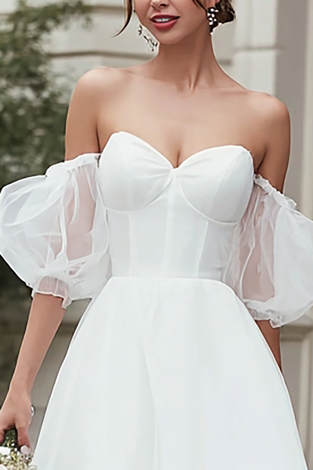 Sweetheart Neck A-Line Ivory Midi Tulle Engagement Dress