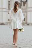 Ivory A-Line V-Neck Mini Satin Engagement Dress