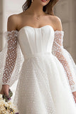 Ivory Off the Shoulder A-Line Polka Dots Engagement Dress