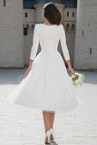 A-Line Ivory V-Neck Midi Engagement Dress
