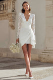 Ivory Bodycon V-Neck Lace Appliqued Mini Engagement Dress