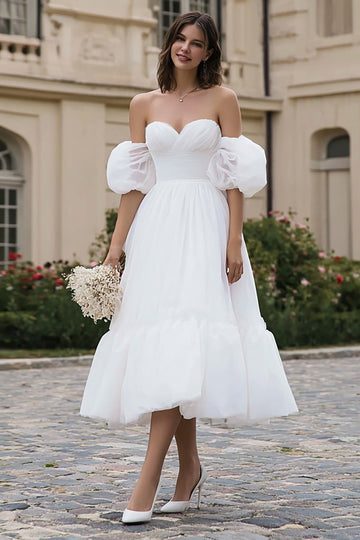 A-Line Ivory Sweetheart Neck Engagement Dress with Ruffles