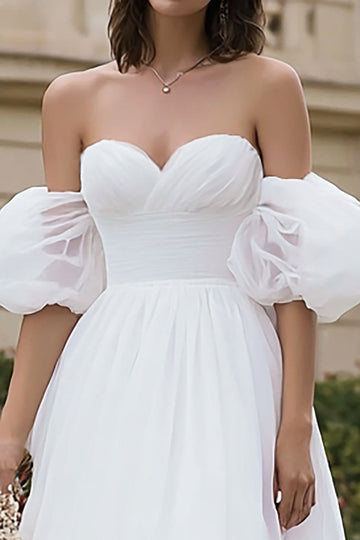 A-Line Ivory Sweetheart Neck Engagement Dress with Ruffles