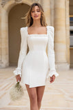 Ivory Bodycon Square Neckline Mini Engagement Dress