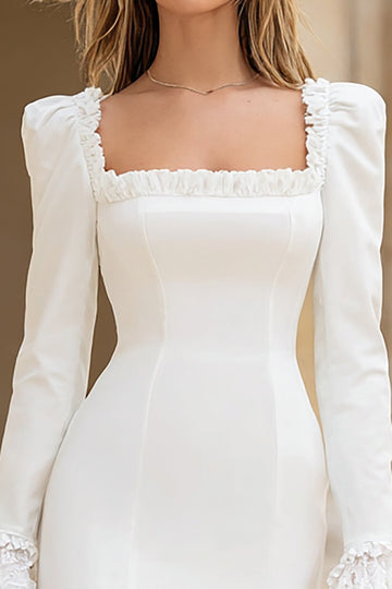 Ivory Bodycon Square Neckline Mini Engagement Dress