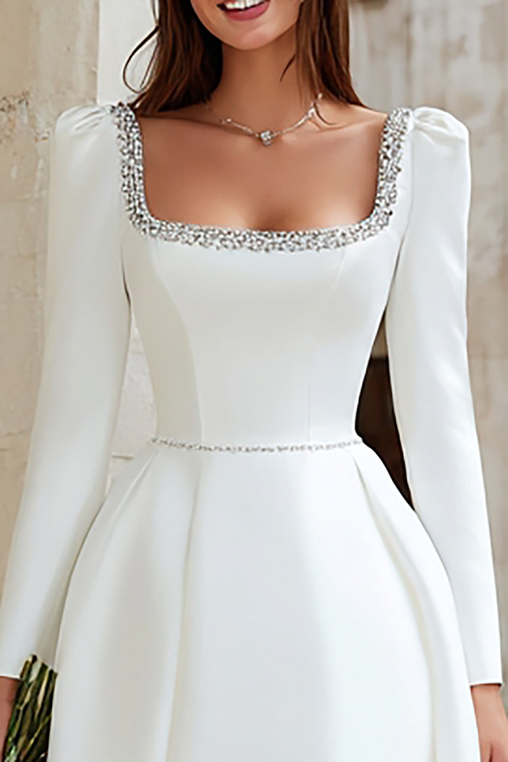 A-Line Ivory Mini Square Neckline Engagement Dress