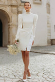 Ivory High Neck Bodycon Engagement Dress with Slit