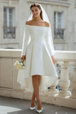 Off the Shoulder A-Line Ivory Asymmetrical Engagement Dress