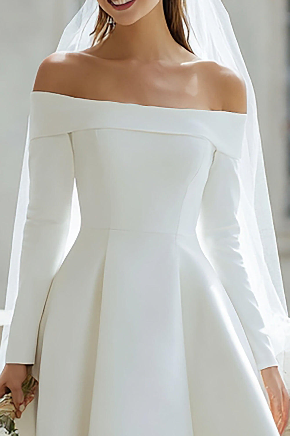 Off the Shoulder A-Line Ivory Asymmetrical Engagement Dress