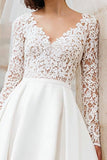 A-Line V-Neck Ivory Applique Midi Engagement Dress