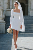 Ivory A-Line Square Neckline Satin Engagement Dress