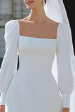Ivory A-Line Square Neckline Satin Engagement Dress