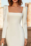 Ivory Square Neck Mermaid Crepe Long Sleeves Wedding Dress