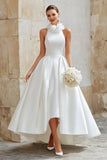 White A Line Halter Wedding Dress with Ruffles