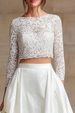 Ivory 2 Piece A Line Bateau Neck Wedding Dress with Lace